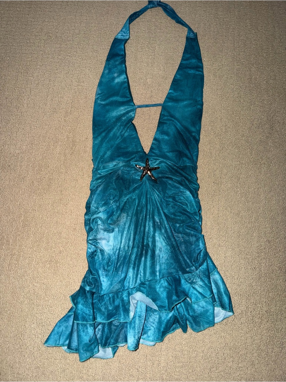 Teal Halter Dress with Starfish Accent